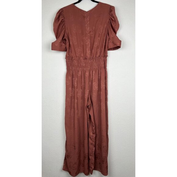 Anthropologie Current Air Castille Wide-Leg Jacquard Floral Jumpsuit Large Mauve - Picture 4 of 16